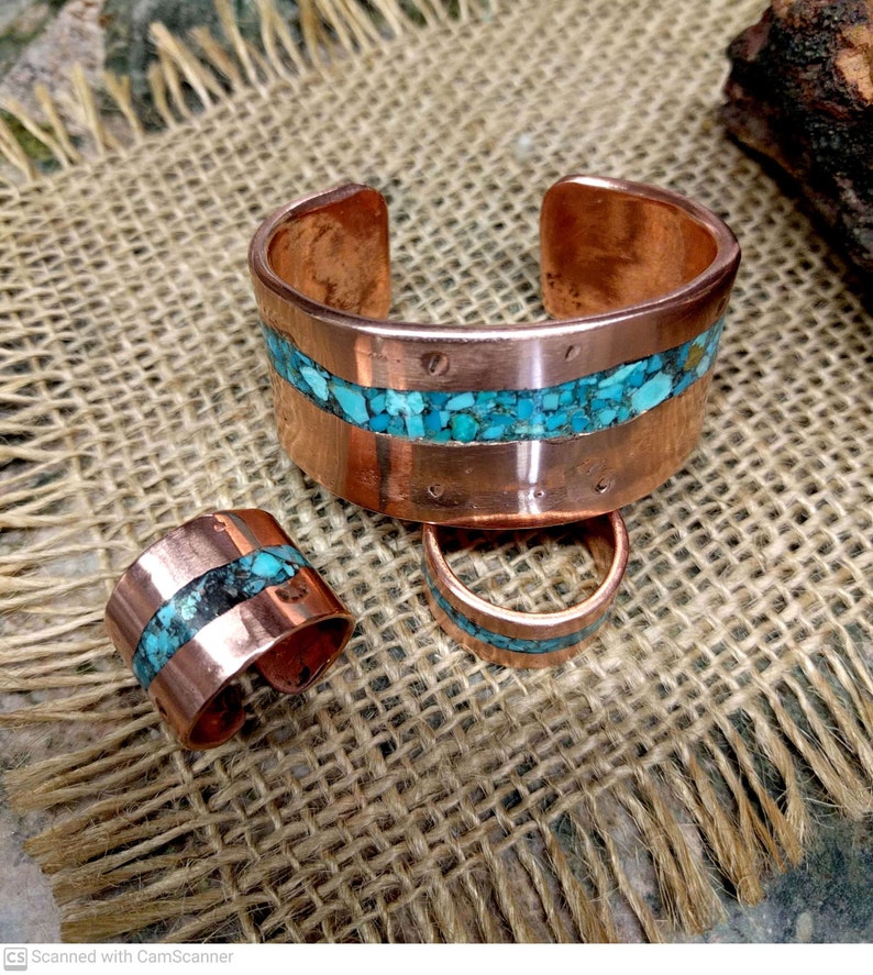 King Man Turquoise Copper Cuff and Ring Set. image 5