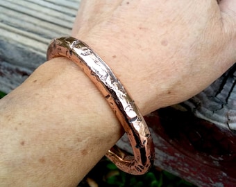 Hammered Copper Bangle.  9.6 X 9.4 mm Thick and Wide.  Solid Copper.