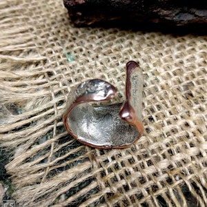 Asymmetrischer Geschmolzener Silber Kupfer Ring.  18 mm Breiteste. Manschettenring.