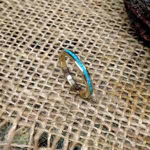 Turquoise Inlay Thin Bronze Ring.  2 mm Wide.  Silicone Bronze.