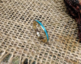 Turquoise Inlay Thin Bronze Ring.  2 mm Wide.  Silicone Bronze.