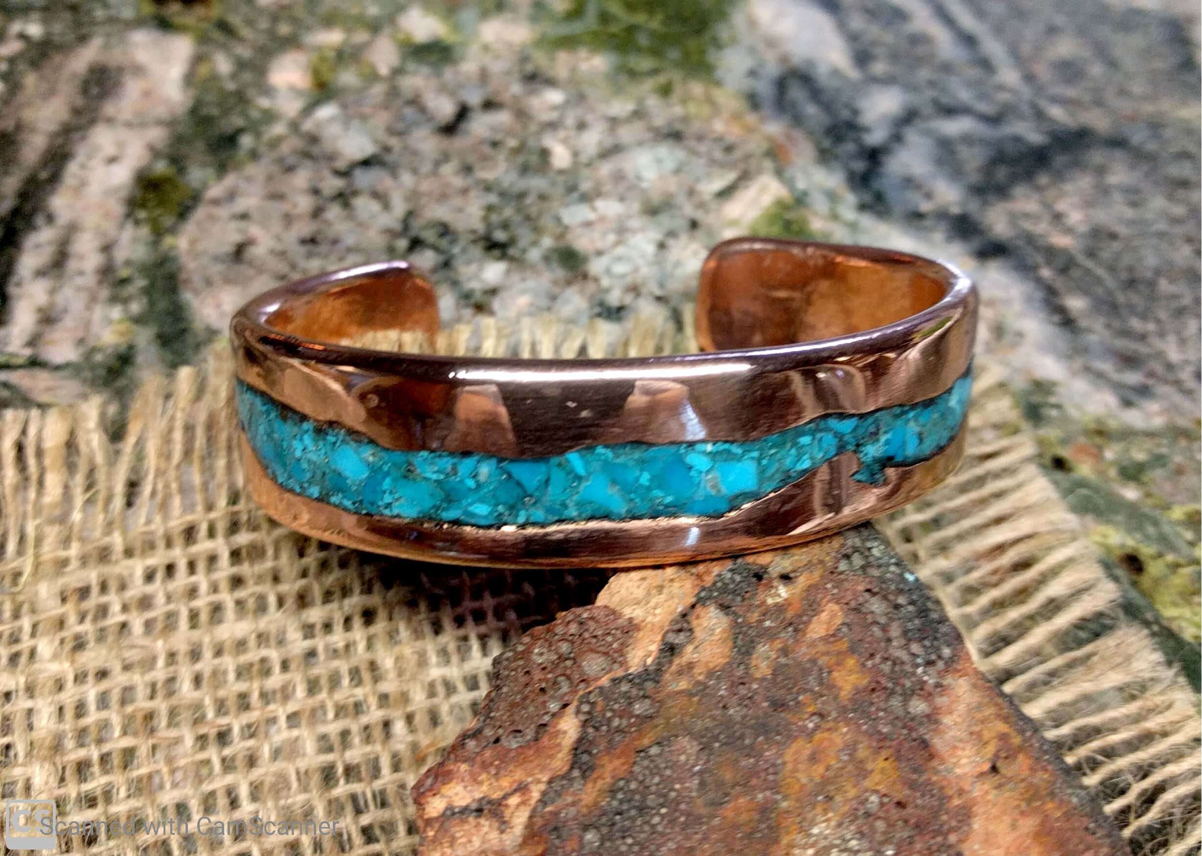 Waved King Man Turquoise Copper Cuff Bracelet. 0.75 Wide. Etsy