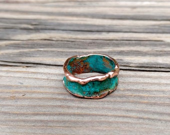 Mixed Patina Copper Ring Band.  10mm, 12 and 14 mm Choice.