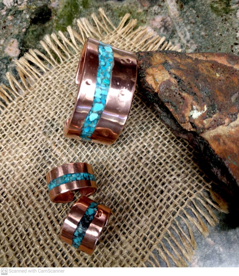 King Man Turquoise Copper Cuff and Ring Set. image 2