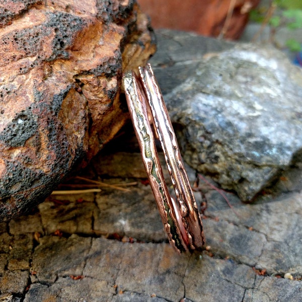 4.5 mm Molten Copper Cuff Bracelet. Copper, Bronze Inlay.