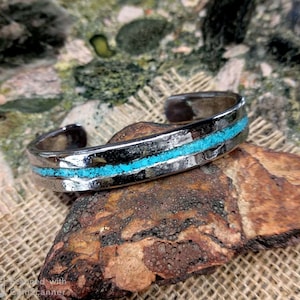 Turquoise Stainless Cuff Bracelet.  3.75 X 13.5 mm Thick and Wide.  Heavier Version.
