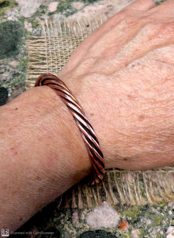 Vintage Copper Cuff Bracelet - Twisted Braided Ropey