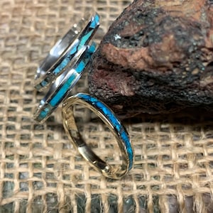 2mm Wide Thin Turquoise Ring Band.  Sterling. King Man Turquoise Inlay.