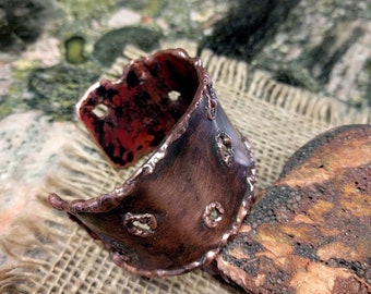 Molten Copper Cuff Bracelet.  30mm Irregular Wide. Made to Order.