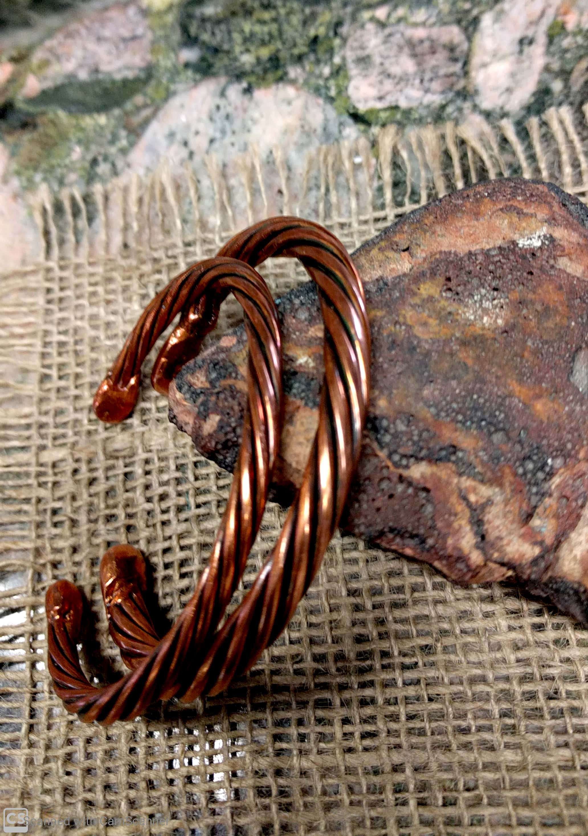 Vintage Copper Cuff Bracelet - Twisted Braided Ropey