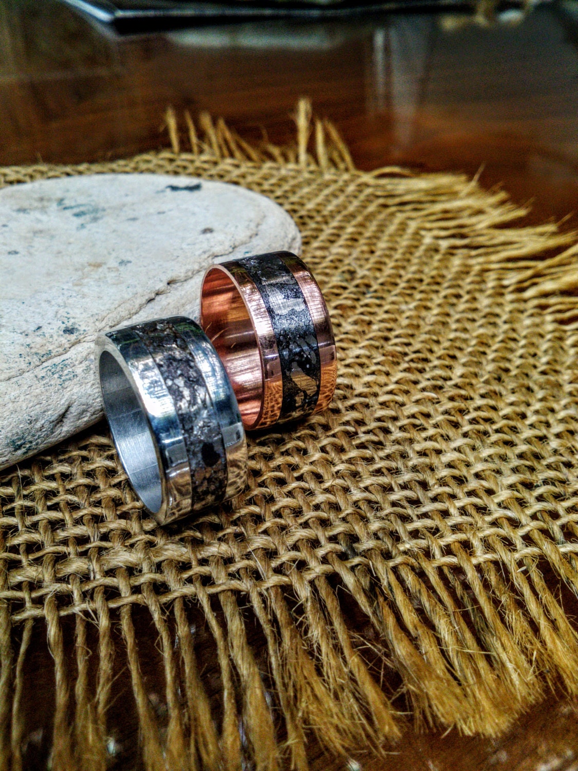 Grey Silver Copper Ring. Bismuth Stone Inlaid. 6-12mm -