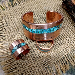 King Man Turquoise Copper Cuff and Ring Set. image 4