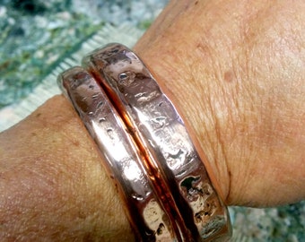 Hammered Heavy Copper Cuff Bracelet Shiny.  10, 12 mm Thick.