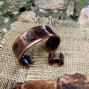 Rustic Copper Cuff Ring and Bracelet.  Hammered.