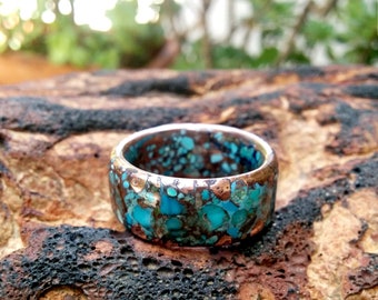 12mm Mixed Turquoise Copper Ring.  3.25-4mm Thickness.
