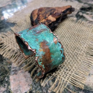 Rustic Mixed Patina Copper Cuff Bracelet. 1.25&quot; Wide. Matt patina.