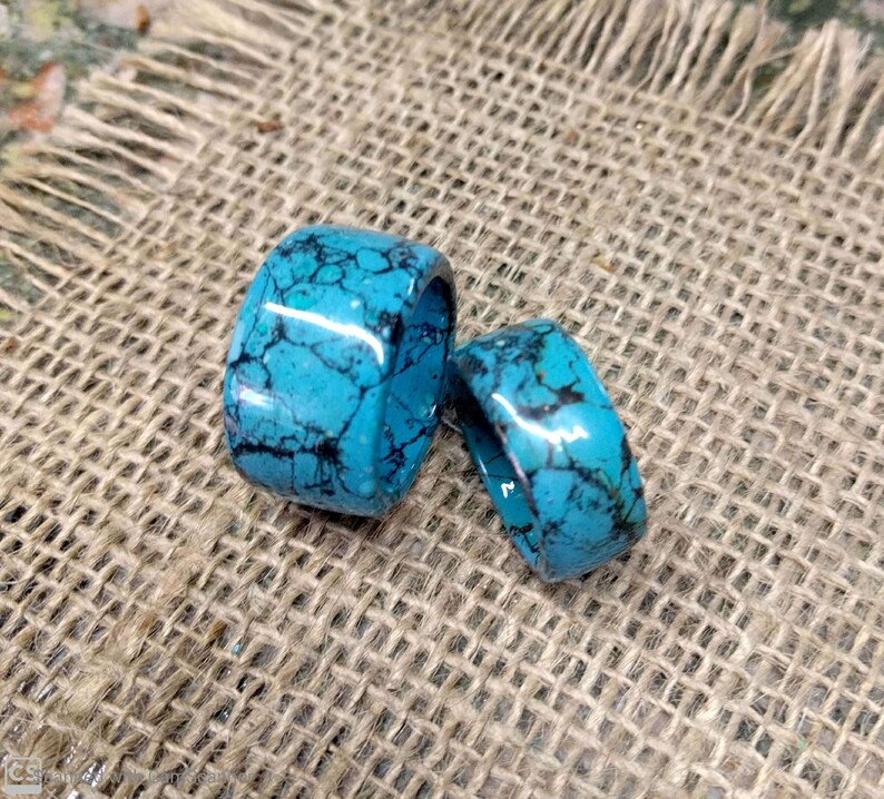 Marbled Turquoise Ring Band. 3.25-3.5 mm Thickness. 10, 12, 14, 16 mm Wide outlets Choice.