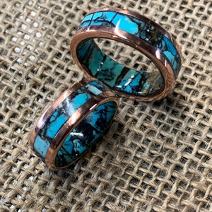 Marbled Turquoise Wedding Band. Copper, Bronze, Titanium and Sterling. 10mm wide.