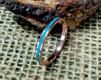 2mm Turquoise Copper Ring Band. Copper and Silicone Bronze.
