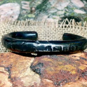 Hammered Iron Bracelet.  10 mm Thickness.  Brushed, Burnt Black.
