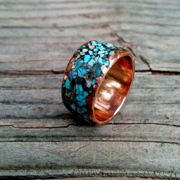 Mixed Turquoise Copper Ring Band.