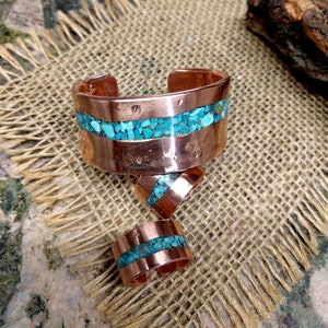 King Man Turquoise Copper Cuff and Ring Set. image 1