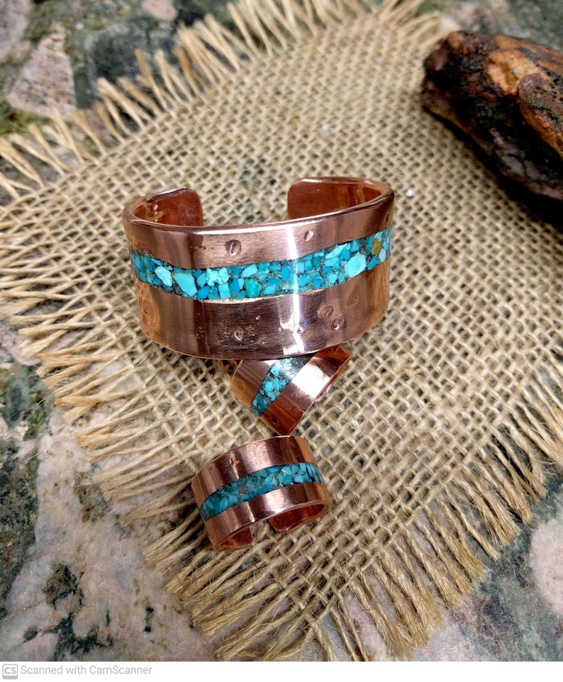 King Man Turquoise Copper Cuff and Ring Set. image 1