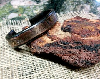 Molten Bronze Iron Cuff Bracelet. Silicone Bronze Inlay.  4.5 X 13.5 mm Thick and Wide.