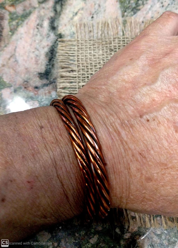 Vintage Copper Cuff Bracelet - Twisted Braided Ropey