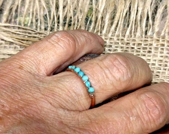 Thin Turquoise Copper Ring Band.  1.5 mm Band. 2.5 mm Stones.