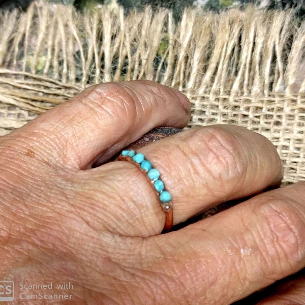 Thin Turquoise Copper Ring Band.  1.5 mm Band. 2.5 mm Stones.