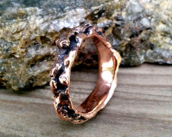 Textured Copper Ring Band.  2.5 X 6.5 mm  Irregular Thick and Wide.