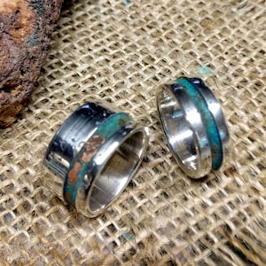 Gemischte Patina Sterling Band. 7.5 , 10 , 12 mm Breit. Hochzeit Ring Band.