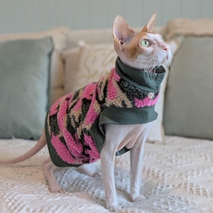 Pink Camo Sherpa Fleece Cat Jumper: Hairless Cat Clothes