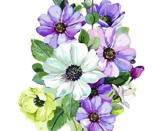 Transferencia fácil de muebles - Transferencia de decoración - Reciclaje de muebles - Transferencia floral - Flores blancas y moradas