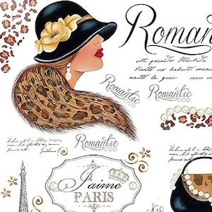 Paris Fashion Lady - Romantico - Eiffel - Carta decorativa per decoupage - per mobili - Opzioni di grandi dimensioni [Marrone Bianco Nero]