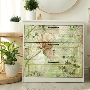 Decoupage floreale bianco verde - Arte del decoupage - Carta di riso di grandi dimensioni per decoupage - Artigianato per decoupage - Trasferimenti per decoupage
