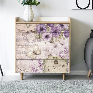 Fiore viola vintage decoupage - Arte del decoupage - Carta di riso di grandi dimensioni per decoupage - Artigianato di decoupage - Trasferimenti di decoupage
