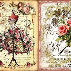 Vintage bloemenetalagepop - decoratief decoupagepapier - voor meubels - groot formaat opties [geel rood lichtroze]
