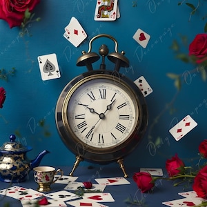 Fairytale Alice - Furniture Decoupage Paper - 6 Size Options - Playing Cards - Vintage Clock
