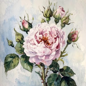 Papel de decoupage para muebles - 7 tamaños - Arte botánico - Rosa pastel - Acuarela