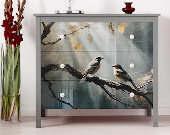 Large Decoupage Paper for Furniture - Rice Paper - Autumn - Decoupage Paper - Bird Decoupage - Dark Colors