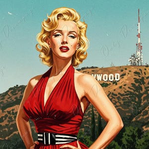Large Decoupage Paper - 7 Size Options - Marilyn Series - Rice Paper for Furniture - Red Dress - Hollywood