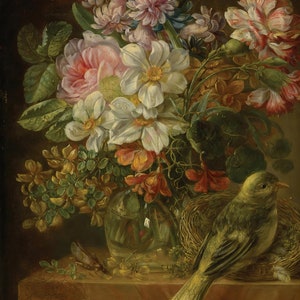 Flowers - Green Bird - Large Decoupage Paper for Furniture - Rice Paper for Decoupage