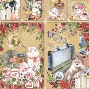 Lovely Cat - Vintage  Merry Christmas - Decorative Christmas Paper - Decoupage for Furniture - Large Size Rice Paper for Decoupage