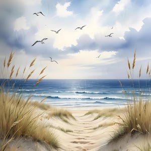 Papel de decoupage grande - 6 tamaños - Gaviota - Atardecer - Olas azules - Paisaje