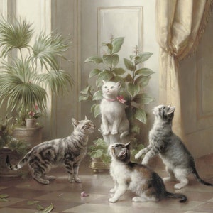 Gattini e pappagallo - Carta per decoupage per mobili - Carta di riso - Decoupage grande [Serie animali domestici]