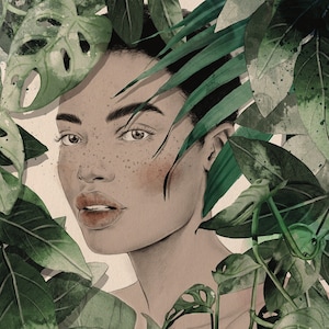 Woman Portrait - Jungle - Tropical - Decorative Decoupage Paper - Rice Paper for Decoupage - Mulberry Tissue - Big Size Options