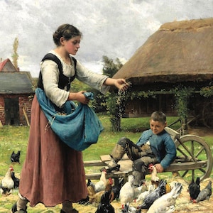 Pollo - Ragazzo - Madre - Mangime - Carta di riso per decoupage - Carta per ristrutturazione - Opzioni di grandi dimensioni