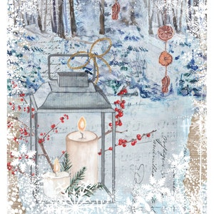 Large Decoupage Paper - Christmas Collection - Candle - 6 Size Options - White Decoupage